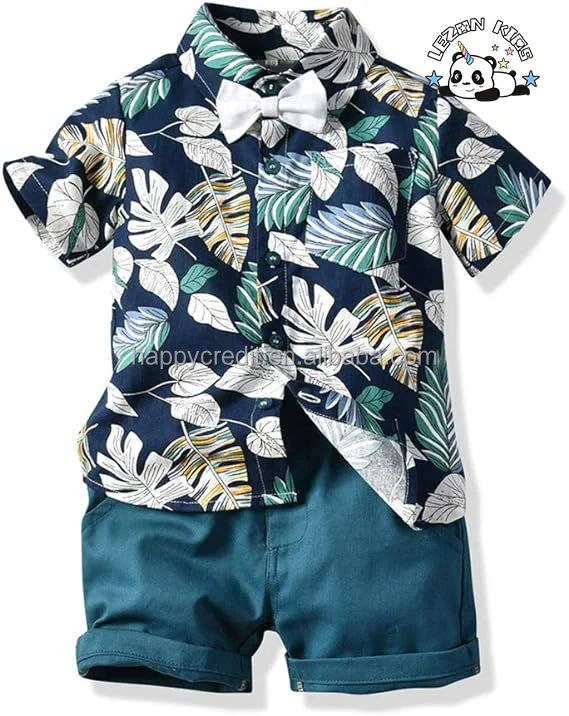 LEZONKIDS - Customizable Hot Sale Boys Shorts Sets Hawaiian Outfit Floral Short Sleeve Shirt Top Shorts Suits